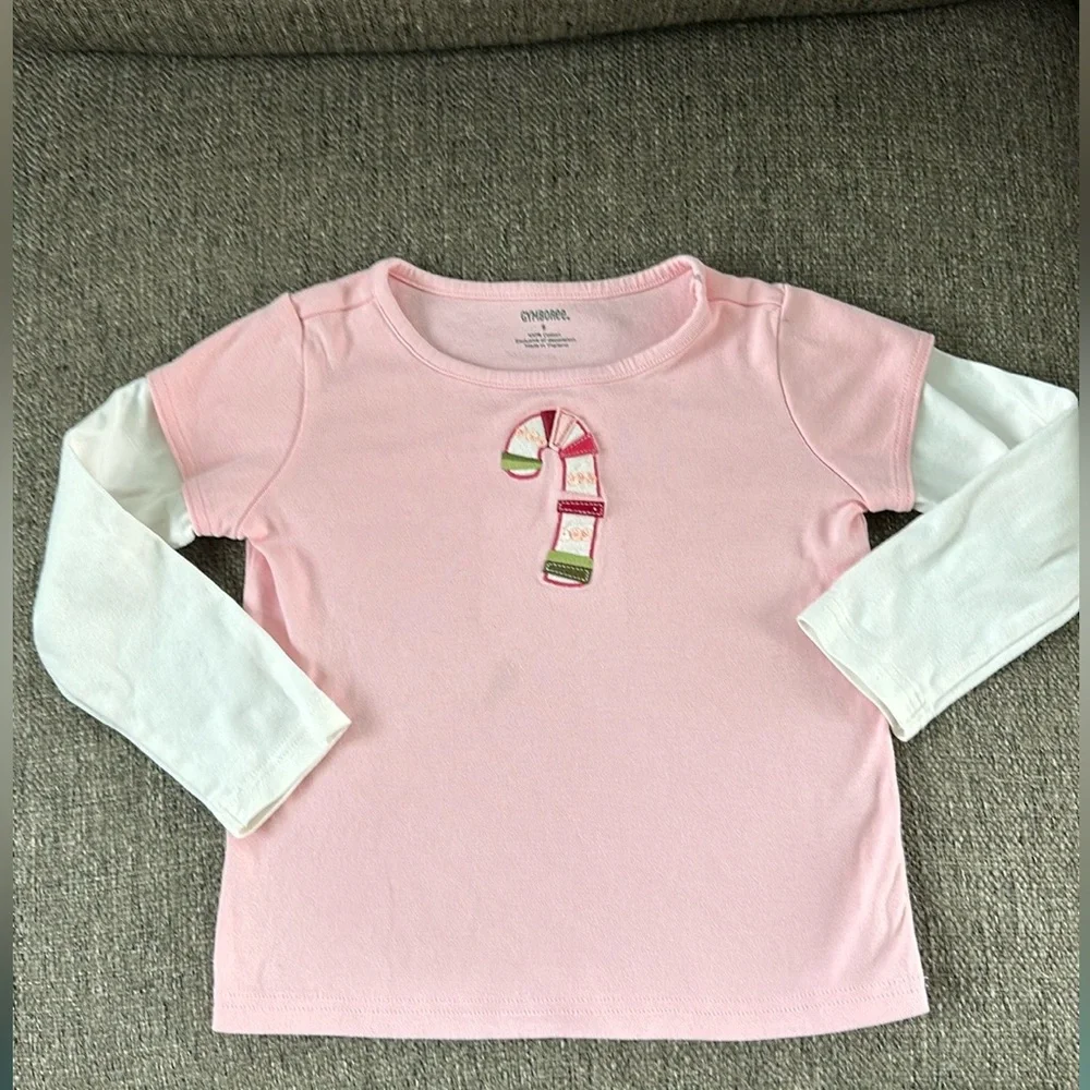 Gymboree Girls Candy cane pink white Long Sleeve T-shirt size 5